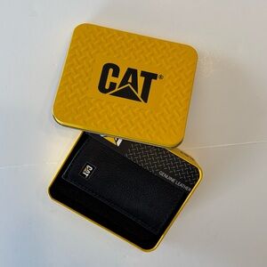 CAT Caterpillar Trifold Black Leather RFID Protected Wallet with Enamel Logo
